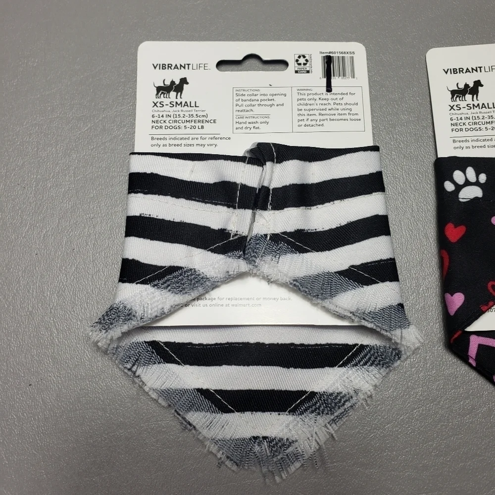 New vibrant life dog hearts bandana bundle of 2 size XS/S 5-20 lbs